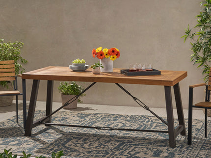 Outdoor Dining Table With Slat Wooden Panel And Turnbuckle Accents - Teak