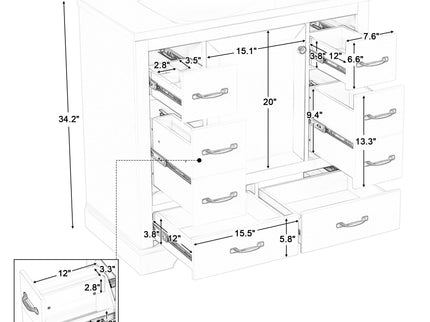 Modern Bathroom Vanity With Sink, 6 Drawers, Adjustable Shelf