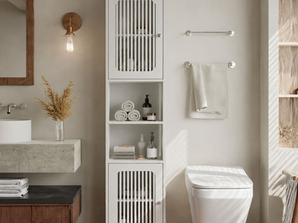 Tall Bathroom Cabinet With Adjustable Shelves, Louvered Door Floor Standing Storage Unit - White