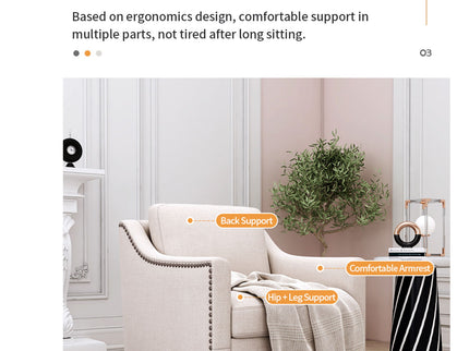 360 Degree Swivel Armchair, Skin Friendly Fabric, Ergonomic Design, Brass Nail Decorative Armchair