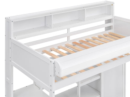 Loft Bed With Built In Desk, Storage Shelves, And Wardrobe