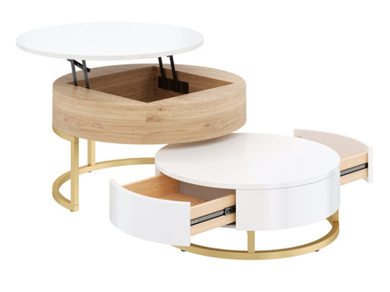 Modern Round Lift-Top Nesting Coffee Tables With 2 Drawers