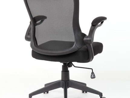 Office Chair With Mid Back Design, Adjustable Height And Foldable Armrests - Black