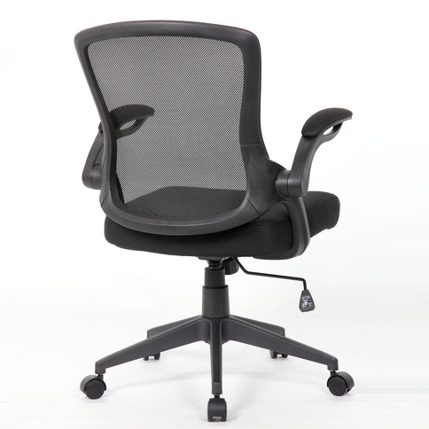 Office Chair With Mid Back Design, Adjustable Height And Foldable Armrests - Black