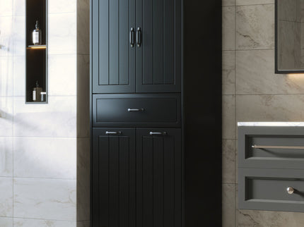 Modern Bathroom Storage Cabinet With Two Laundry Baskets, One Drawer, Adjustable Shelf