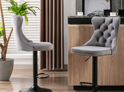 Swivel Barstools Adjusatble Seat Height, Modern Upholstered Bar Stools With Backs Comfortable Tufted For Home Pub And Kitchen Island (Set of 2)