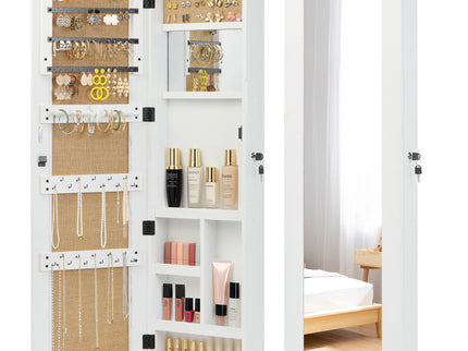 Jewelry Armoire Organizer With Full Length Mirror, Wall Mounted Lockable Cabinet With LED Light