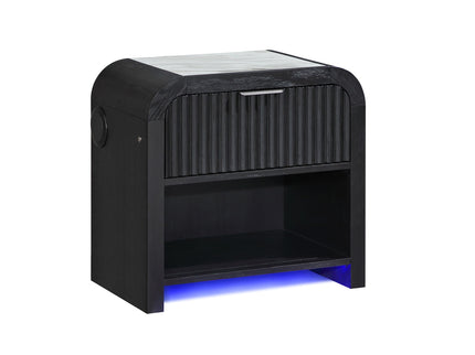 Beverly - Nightstand With Speakers, Rounded Sides - Black White