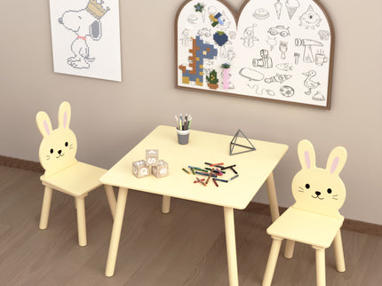 Table And Chair Set With 2 Bunny Chairs, Children's Activity Table For Toddlers, Cute Animal Design - Yellow