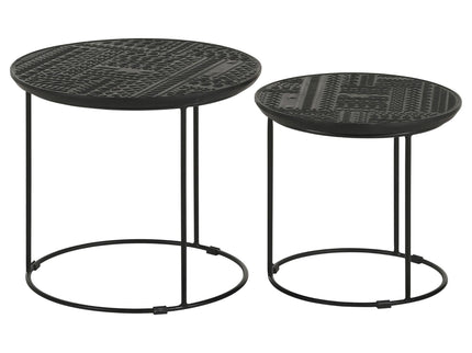 2 Piece Nesting Table With Embossed Tops And Base - Black