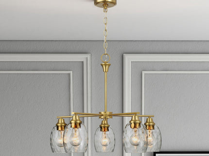 5 Lights Linear Arms With Chain Chandelier - Clear / Gold