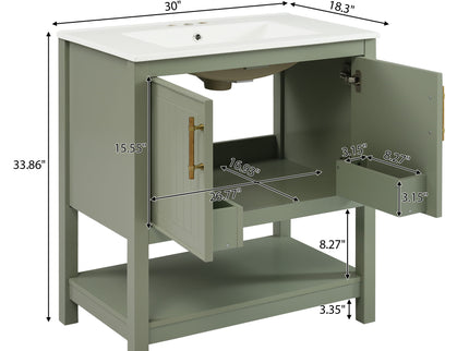 Elegant Bathroom Vanity With Ceramic Sink And Versatile Storage