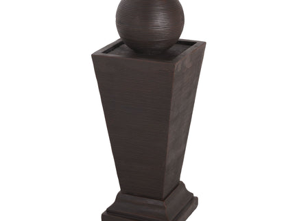 35.5" Tall Column Fountain With LED Lights, Retro Outdoor Decor, Weather Resistant Feature - Dark Brown