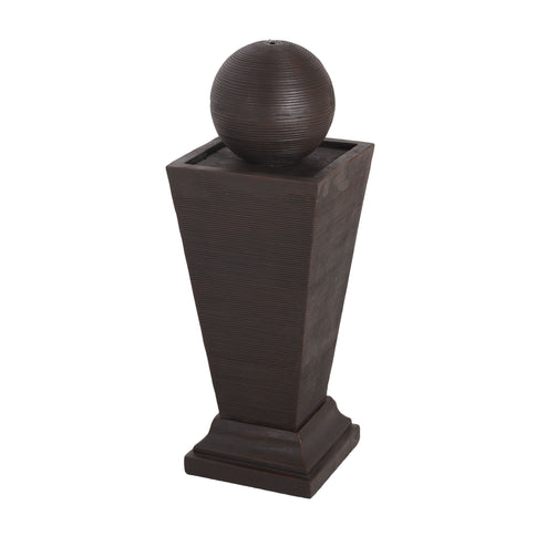35.5" Tall Column Fountain With LED Lights, Retro Outdoor Decor, Weather Resistant Feature - Dark Brown