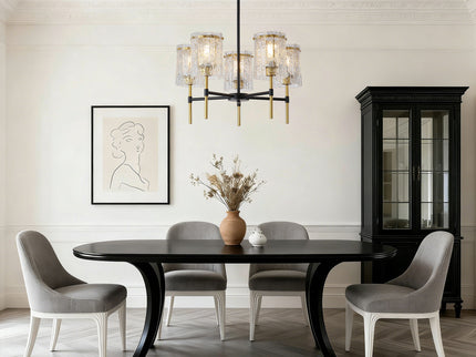 5 Light Chandelier, Textured Glass Pendant Light, (Not Including The Bulb) For Living Room - Black / Gold