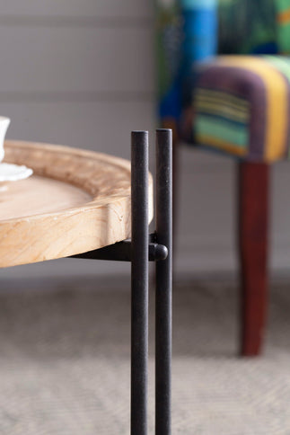 Farmhouse Round Wooden Round Coffee Table With Metal Legs - Black / Brown