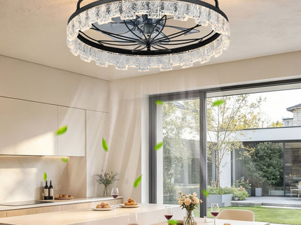 Ceiling Fan With Light, Flower Caged Ceiling Fan With Remote, LED Low Profile Ceiling Light - Matte Black