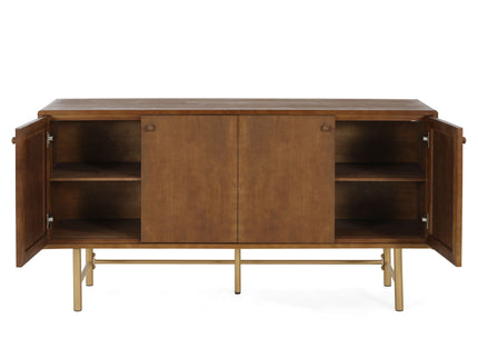 Modern Scandinavian 4 Door Sideboard Storage Cabinet With Adjustable Shelves - Brown / Gold