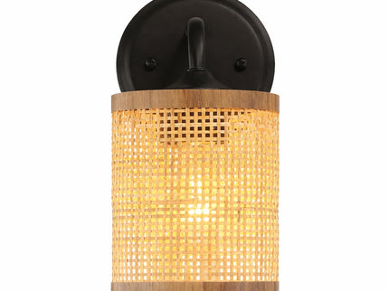 Reef - Single Lights Wall Sconce With Natural Shade Rustic Wicker Wall Light - Black / Rattan