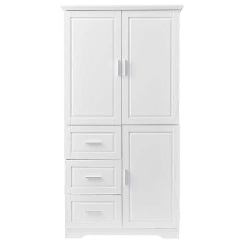 Tall Wide Storage Cabinet With Doors, 3 Drawers