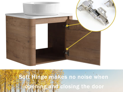 Wall Mounted Bathroom Vanity With Art Sink, 2 Storage Shelves, Soft Close Door