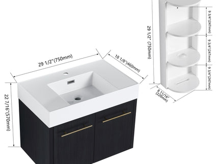 Modern Wall Mounted Bathroom Vanity With Thick Edge Resin Sink And Storage Rack