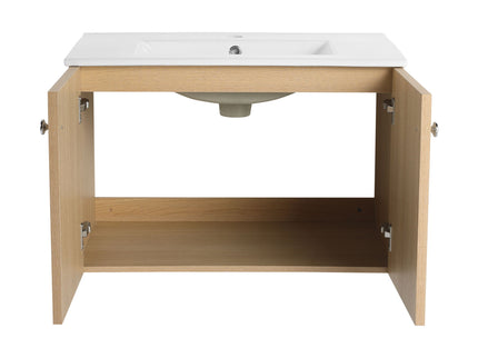 Wall Mounted Bathroom Vanity With Ceramic Sink And 2 Soft Closing Doors