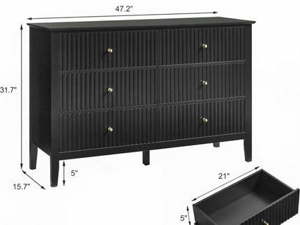 Modern 6 Drawer Fluted Dresser