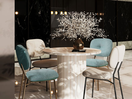 Modern 4 Person Dining Set With Bamboo & Table And Turquoise & Chairs Metal Legs, Space Saving Design - White