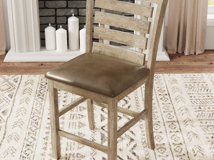 Dining Counter Height Chairs Modern Farmhouse Rustic Look Distressed Design Ladderback Solid Wood (Set of 2) - Grayish Brown