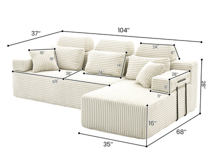 Sectional Sleeper Sofa & Storage Pockets, Modular Couch With Throw Pillows For Living Room