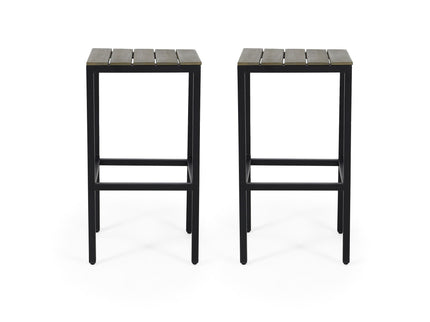 Outdoor Bar Stool With Slat Design And Metal Frame (Set of 2)