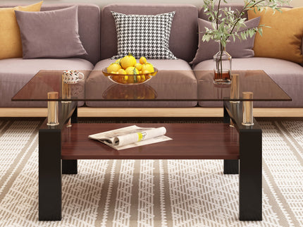 Modern Rectangular Coffee Table With Tempered Glass Top