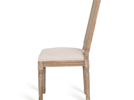 French Country Dining Chair With Rectangular Cane Backrest And Smooth Upholstered Seating