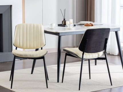 Dining Chairs (Set of 2) Mid-Century Modern Retro Chair With Walnut Bentwood Back Upholstered Seat Metal Legs Adjustable Foot For Kitchen Dining Room Chairs