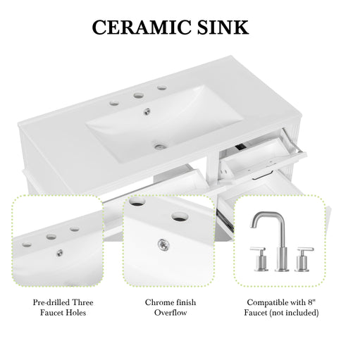 Modern Bathroom Vanity With Sink Top, Flip Drawer Design