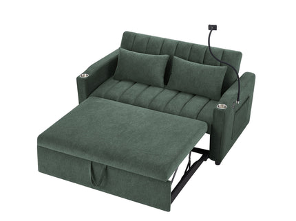 Convertible Sofa Bed Loveseat Sofa With Three USB Ports, Two Side Pockets, Two Cup Holders And 360° swivel Phone Holder For Living Room
