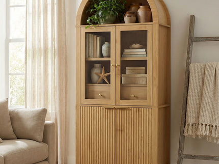 Fluted Tall Arched Pantry Cabinet With Adjustable Shelves