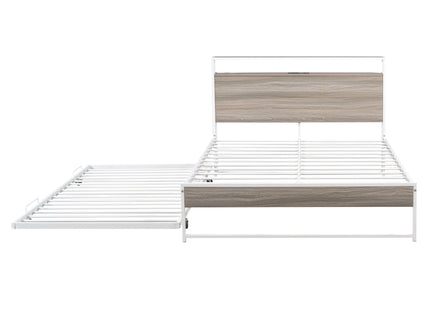 Platform Bed Frame With Trundle, USB Ports And Slat Support, No Box Spring Needed