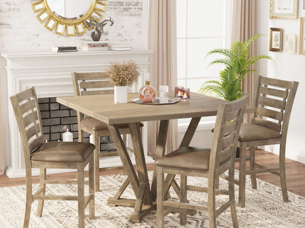5 Pieces Set Counter Table Set Square Counter Table Solid Wood Modern Farmhouse Rustic Look Distressed Look - Grayish Brown