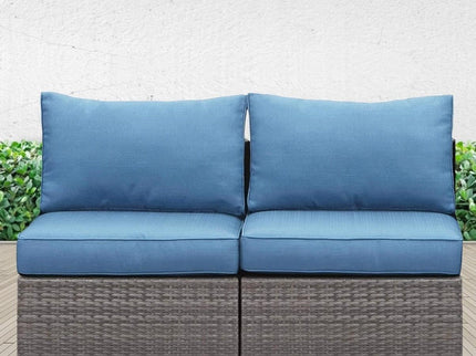 Armless Patio Sofa Set, With UV Resistant Frame And Waterproof Cushions - Blue / Brown