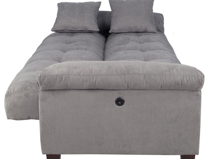 Adjustable Sofa With Hidden Storage And USB Port, Plush Cube Pattern Couch With Pillows - Gray