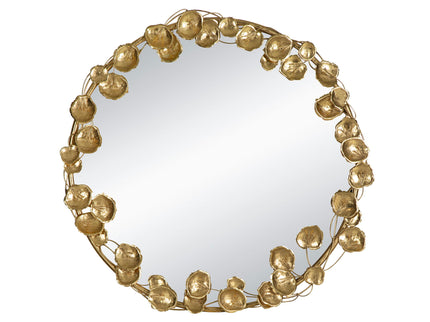 Round Metal Wall Mirror With en Leaf Accents, Modern Decor Mirror For Living Room Entryway Hallway - Gold