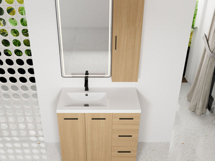 Freestanding Bathroom Vanity Set With Tall Linen Cabinet, 3 Drawers And Large Storage, Single Sink