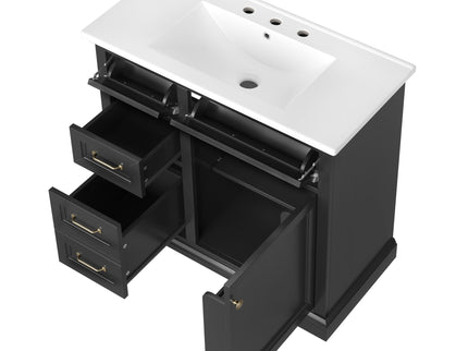 Modern Bathroom Vanity With Sink Top, 4 Drawers And 1 Soft-Close Door