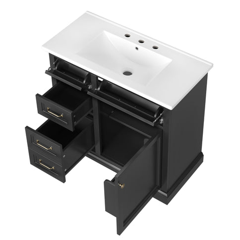 Modern Bathroom Vanity With Sink Top, 4 Drawers And 1 Soft-Close Door