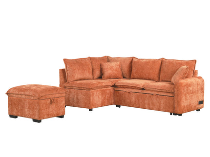 Convertible Sofa Bed Sectional Sofa Sleeper L-Shaped Sofa With A Storage Ottoman, Two Pillows, Two Power Sockets And Two USB Ports For Living Room
