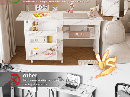 4 In 1 Folding Sewing Table With Lockable Wheels, Multi Functional Craft Station - White