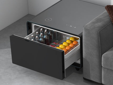 Modern Smart Side Table With Built-In Fridge, Wireless Charging, Temperature Control, Power Socket, USB Ports, Outlet Protection, Induction Light