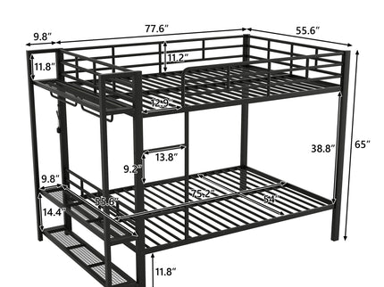 Bunk Bed With Storage Shelves, Clothes Hooks, LED Light